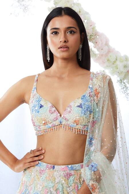 Seema Gujral Green Sequin Floral Embroidered Lehenga Set Online at Aza Fashions Seema Gujral_Green Sequin Floral Embroidered Lehenga Set_Online_at_Aza_Fashions