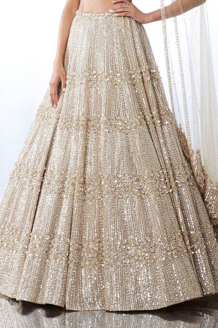 Shop Seema Gujral Beige Organza, Net Sequins One Shoulder Embellished Lehenga And Draped Blouse Set Online at Aza Fashions Shop_Seema Gujral_Beige Organza, Net Sequins One Shoulder Embellished Lehenga And Draped Blouse Set _Online_at_Aza_Fashions