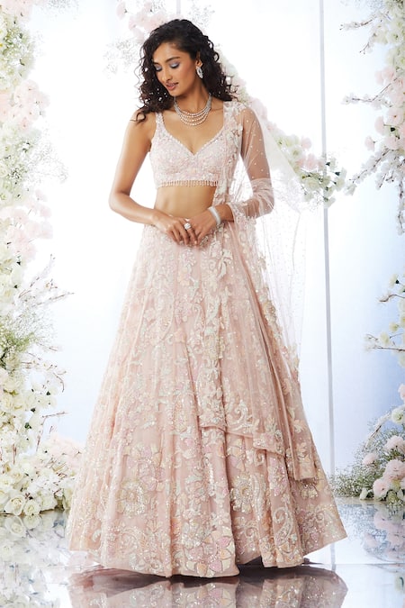 Buy Beige Bridal Lehenga Set With Floral Motifs And Heavy 3D Embroidery  Kalki Fashion India