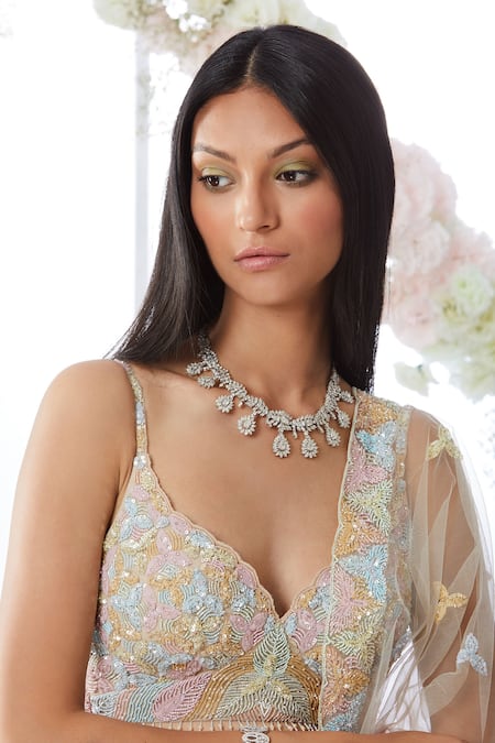 Buy_Seema Gujral_Multi Color Net Leaf Embroidered Lehenga Set_Online_at_Aza_Fashions