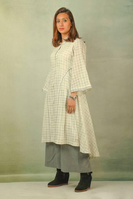 Ibai_White Handwoven Asymmetric Tunic_Online_at_Aza_Fashions