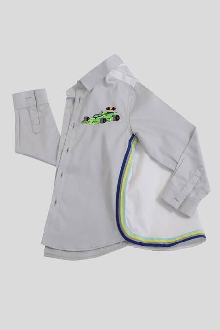 Partykles_Grey Cotton Satin Shirt _Online_at_Aza_Fashions