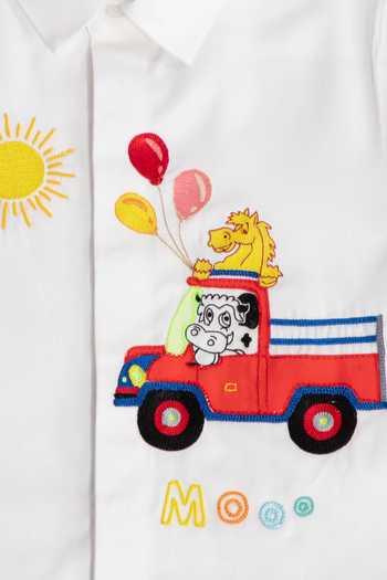 Partykles_White Cotton Satin Embroidery Animal Motif Full Sleeve Shirt _Online_at_Aza_Fashions