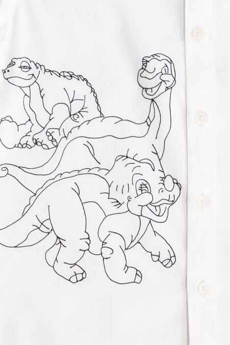 Partykles_White Cotton Satin Embroidery Shirt _Online_at_Aza_Fashions