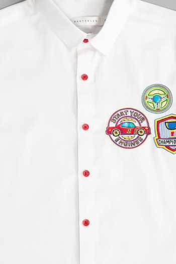Buy_Partykles_White Cotton Satin Embroidery Emblem Full Sleeve Shirt _Online_at_Aza_Fashions