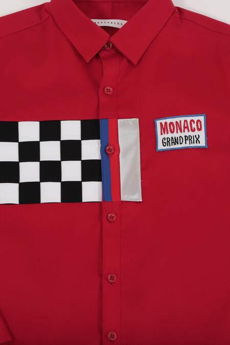 Partykles_Red Cotton Satin Embroidery Shirt _Online_at_Aza_Fashions