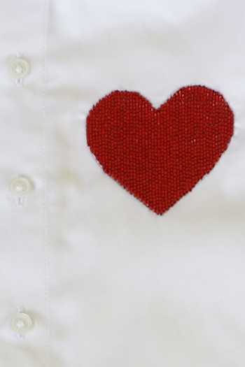 Partykles_White Cotton Satin Beads Embroidered Heart Romper Shirt _Online_at_Aza_Fashions