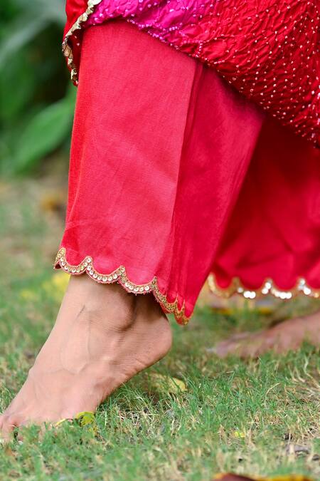 Dyelogue Red Gajji Silk Bandhani Pant Online at Aza Fashions Dyelogue_Red Gajji Silk Bandhani Pant _Online_at_Aza_Fashions