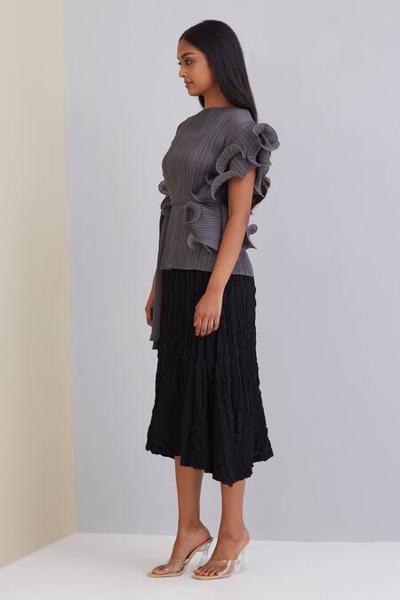 Scarlet Sage_Black 100% Polyester Valora Mermaid Skirt_Online_at_Aza_Fashions