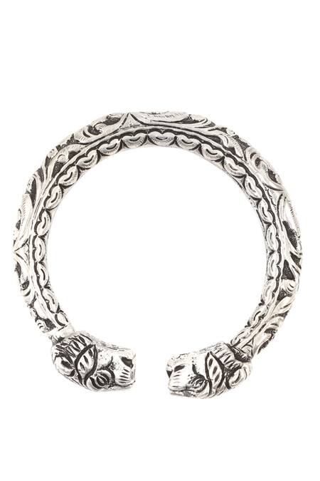 Sangeeta Boochra_Silver Plated Cut Work Handcrafted Carved Kada _Online_at_Aza_Fashions