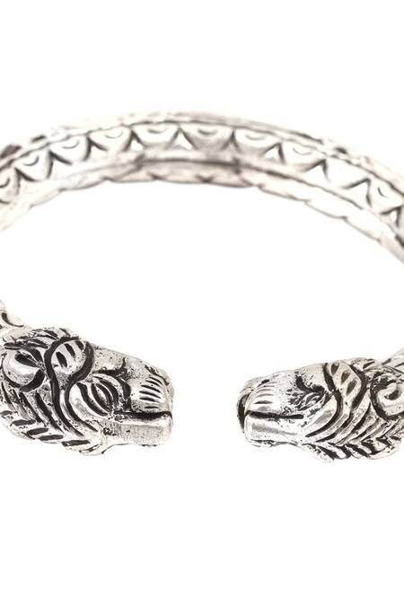 Shop_Sangeeta Boochra_Silver Plated Cut Work Handcrafted Carved Kada _Online_at_Aza_Fashions