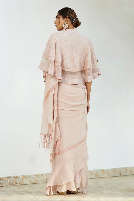 Romaa Pre-Draped Saree Set With Cape 