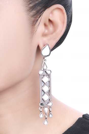 Buy Sangeeta Boochra Silver Plated Glitter Sterling Geometric Danglers at Aza Fashions Buy_Sangeeta Boochra_Silver Plated Glitter Sterling Geometric Danglers _at_Aza_Fashions