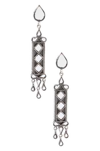 Shop Sangeeta Boochra Silver Plated Glitter Sterling Geometric Danglers at Aza Fashions Shop_Sangeeta Boochra_Silver Plated Glitter Sterling Geometric Danglers _at_Aza_Fashions