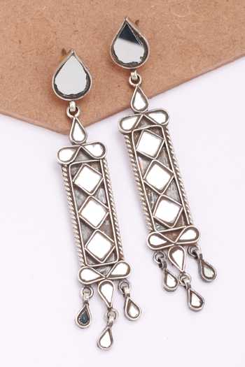 Buy_Sangeeta Boochra_Silver Plated Glitter Sterling Geometric Danglers _Online_at_Aza_Fashions