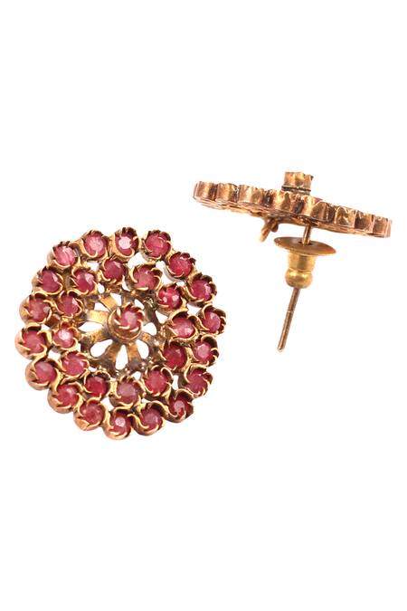 Sangeeta Boochra_Gold Plated Stones Floral Studs _Online_at_Aza_Fashions
