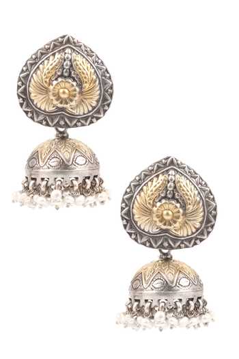 Shop Sangeeta Boochra Silver Plated Carved Jhumkas at Aza Fashions Shop_Sangeeta Boochra_Silver Plated Carved Jhumkas _at_Aza_Fashions
