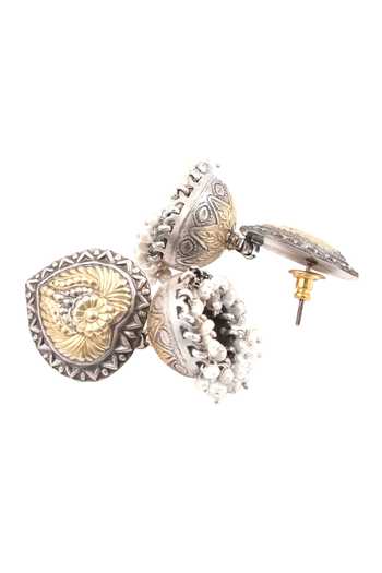 Sangeeta Boochra Silver Plated Carved Jhumkas Online at Aza Fashions Sangeeta Boochra_Silver Plated Carved Jhumkas _Online_at_Aza_Fashions