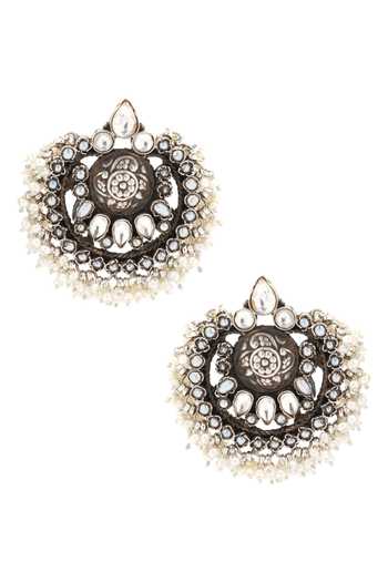 Shop Sangeeta Boochra Silver Plated Stones Embellished Chandbalis at Aza Fashions Shop_Sangeeta Boochra_Silver Plated Stones Embellished Chandbalis _at_Aza_Fashions