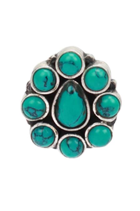 Shop_Sangeeta Boochra_Silver Plated Stones Floral Studs _Online_at_Aza_Fashions