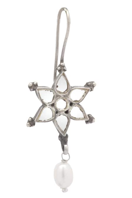 Shop_Sangeeta Boochra_Silver Plated Stones Floral Drop Danglers _Online_at_Aza_Fashions