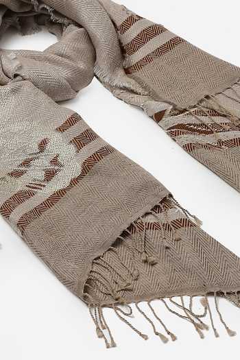 Ritu Kumar_Beige Embroidery Woollen Scarf With Butterfly Motifs_Online_at_Aza_Fashions
