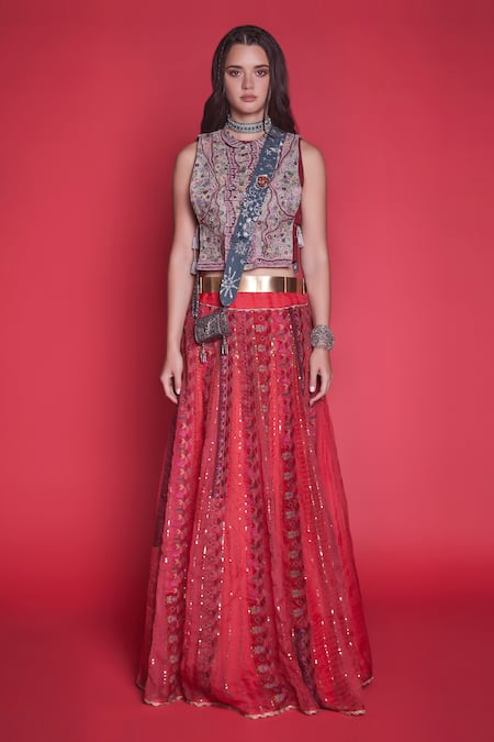 Jade by Monica and Karishma Embroidered Blouse & Organza Lehenga Set 