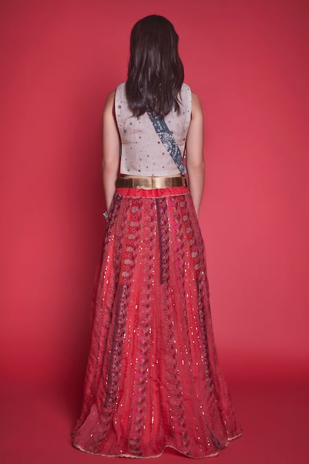Jade By Monica & Karishma Embroidered Blouse & Organza Lehenga Set 