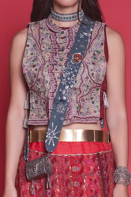 Buy Jade By Monica & Karishma Red Silk, Organza Round Embroidered Blouse And Lehenga Set Online at Aza Fashions Buy_Jade By Monica & Karishma_Red Silk, Organza Round Embroidered Blouse And Lehenga Set _Online_at_Aza_Fashions