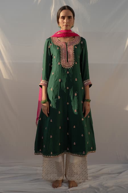 Apeksha Jain Label Floral Embroidered Kurta Palazzo Set 