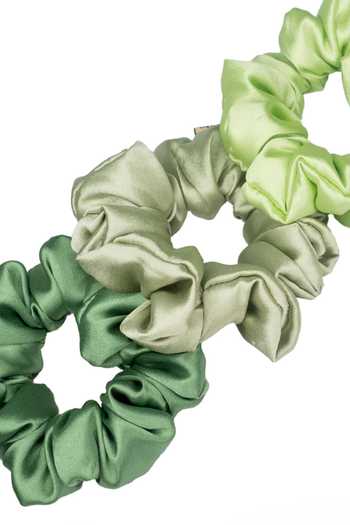 Buy_Hair Drama CO_Green Love Me Sage Satin Scrunchies Set Of 3_Online_at_Aza_Fashions