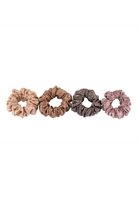 Shop_Hair Drama CO_Multi Color Embellished Luxury Stone Scrunchies Set Of 5_Online_at_Aza_Fashions
