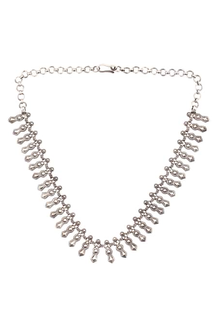 Shop Sangeeta Boochra Silver Plated Carved Choker Necklace at Aza Fashions Shop_Sangeeta Boochra_Silver Plated Carved Choker Necklace _at_Aza_Fashions