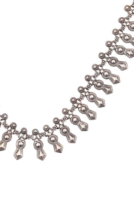 Sangeeta Boochra Silver Plated Carved Choker Necklace Online at Aza Fashions Sangeeta Boochra_Silver Plated Carved Choker Necklace _Online_at_Aza_Fashions