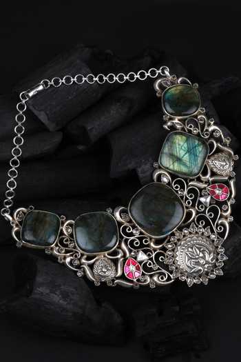 Sangeeta Boochra_Silver Plated Handcrafted Stone Necklace  _Online_at_Aza_Fashions