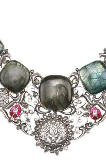 Buy Sangeeta Boochra Silver Plated Handcrafted Stone Necklace Online at Aza Fashions Buy_Sangeeta Boochra_Silver Plated Handcrafted Stone Necklace _Online_at_Aza_Fashions