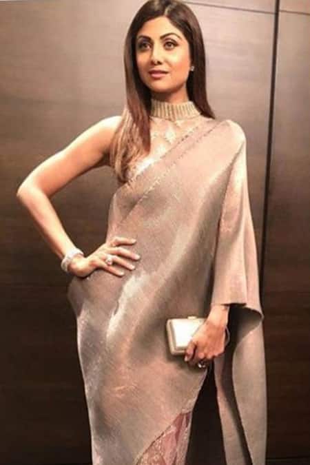 Buy_Kiran Uttam Ghosh_Gold Zari High Neck Collar Pre-draped Saree With Blouse  _Online_at_Aza_Fashions