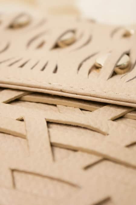 Devina Juneja_Beige Woven Flap Clutch _Online_at_Aza_Fashions