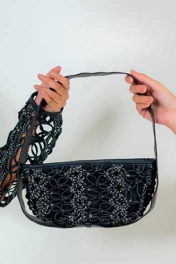 Buy_Devina Juneja_Black Upcycled Knotted Handbag _Online_at_Aza_Fashions