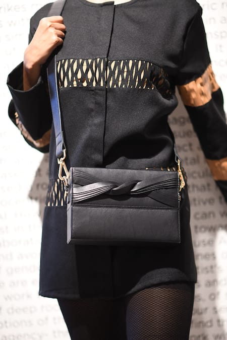 Devina Juneja Black Box Twisted Bow Clutch