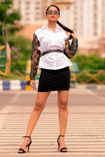 Buy_Devina Juneja_Black Chains Leather Belt With Danglings _Online_at_Aza_Fashions