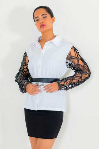 Devina Juneja_Black Chains Leather Belt With Danglings _at_Aza_Fashions