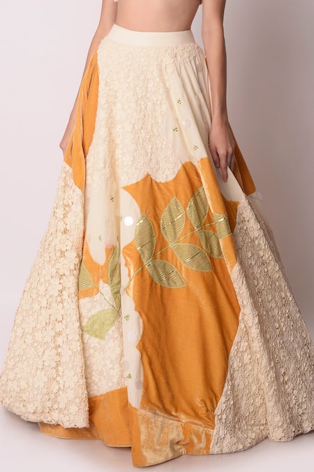 Shop_Shwetanga_White Organic And Gota Patti, Pearl, Sequin & Floral Lehenga Set _Online_at_Aza_Fashions