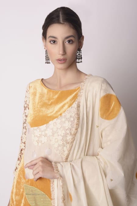 Shwetanga_White Organic And Gota Patti, Fringe, Sequin & Kurta Sharara Set _at_Aza_Fashions