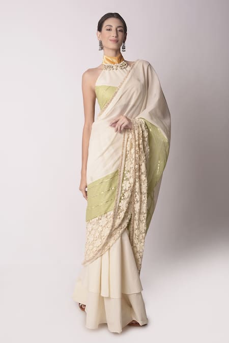 Shwetanga Organic Cotton Pre-Draped Saree With Blouse 