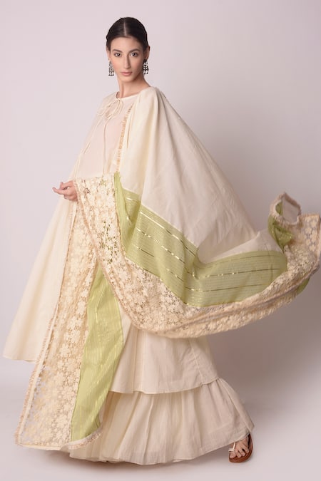 Shwetanga_White Organic And Gota Patti & Floral Lace Round Kurta Sharara Set _Online_at_Aza_Fashions