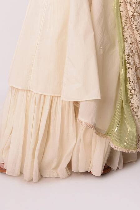 Shop_Shwetanga_White Organic And Gota Patti & Floral Lace Round Kurta Sharara Set _Online_at_Aza_Fashions