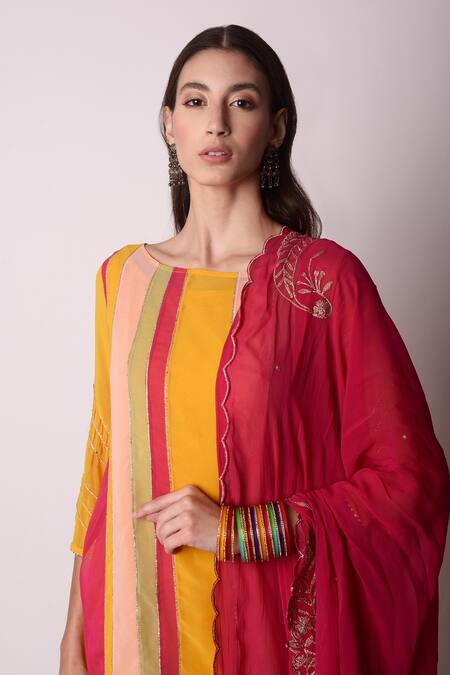 Shwetanga_Multi Color Ggt And Chanderi Gota Patti Round Panelled Kurta Sharara Set _at_Aza_Fashions