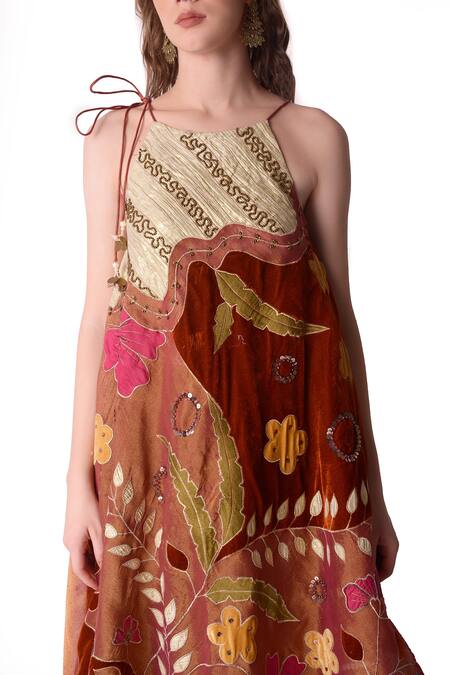 Buy_Shwetanga_Multi Color Tissue, Velvet Floral, Leaf Round Embroidered Tunic And Sharara Set _Online_at_Aza_Fashions