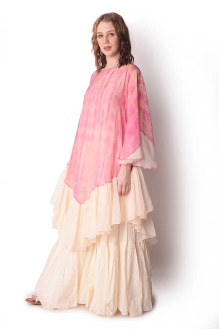 Buy Shwetanga Pink Cotton, Organza Tie Dye Boat Neck Tunic And Sharara Set Online at Aza Fashions Buy_Shwetanga_Pink Cotton, Organza Tie Dye Boat Neck Tunic And Sharara Set _Online_at_Aza_Fashions
